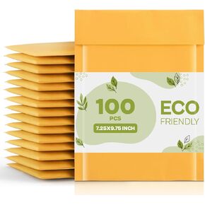 PSBM Kraft Bubble Mailer, 7.25x9.75 Inch, 100 Pack, Padded Shipping Envelope Mailers, Gold Yellow, Self Seal and Peel Strip