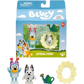 Bluey and Muffin 2-Pack Toy Figure Playset, Spring Time Toddler Figurine Toys Set with Dressup Accessories, Poseable Figurines for Kids Ages 3-5