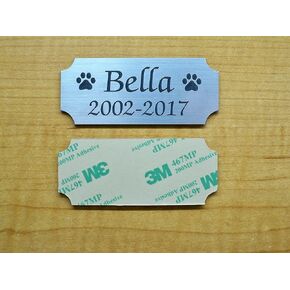 Engraved 1.25x3 Brushed Silver Pet Name Memorial Plaque with Paw-Prints & Adhesive Backing | Urn Ash Box Memory of Dog or Cat Personalized