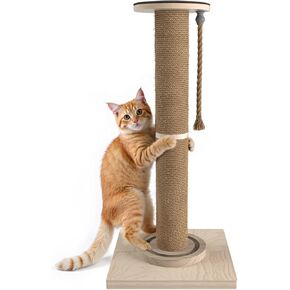 Cat Scratching Post, 32 Inch Tall Scratching Post for Indoor with Hemp Rope and Track Toy Ball Cat Scratcher for Medium and Large Cats