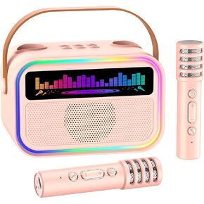 Kids Karaoke Machine for Girls, Kids Toys Gifts for Age 3-12+, Portable Bluetooth Speaker with 2 Wireless Microphones, Toddler Singing Karaoke for Birthday, Family, Home Party (Pink)