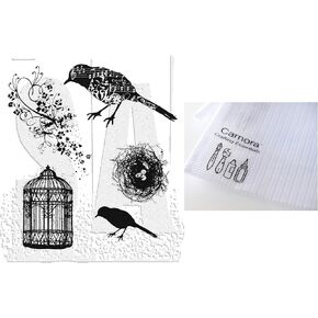 Tim Holtz Stampers Anonymous Artful Flight Cling Stamp with Birds and Birdcage (CMS069) Part of Curations March 2025 Release + Carnora Mesh Storage Bag
