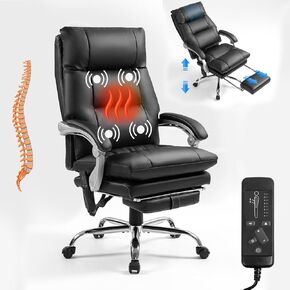 400lbs Executive Leather Office Chair with Ergonomic Design and Reclining Function - Comfortable Computer Desk Chair with Integrated Foot Rest-Black & Morden