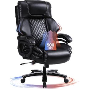Big and Tall Office Chair 500lbs for Heavy People with Adjustment Lumbar Support Heavy Duty Leather Executive Office Chair with Quiet Rubber Wheels