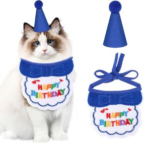 Cat Party Hat,Cute Birthday Hat for Cat,Adjustable Embroidered Cats Birthday Bandana with Bib, for Girls, Boys, Kittens and Dogs Party Supplies Decoration Set