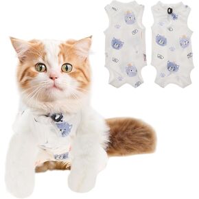 Cat Recovery Suit, Soft Breathable Cat Surgeries Suit, Cat Onesie for Cats After Surgeries, Prevents Licking Wounds, L, White