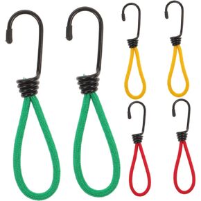 6Pcs Elastic Tent Rope with Hooks Durable Camping Cord for Tarp Fixing Multi Purpose Elastic Pull Rope for Outdoor Adventures Biking Boating and More