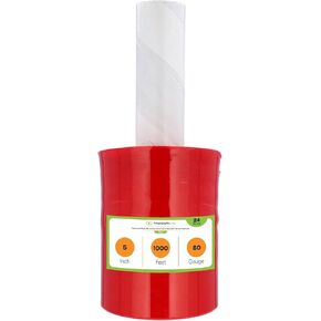PSBM Green Color Extended Core Stretch Wrap, 5 Inch x 1000 Feet x 80 Gauge, 12 Rolls