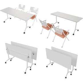 Folding Conference Table, Mobile Conference Room Tables with Flip-Top Design, Large Rectangle Meeting Table for Office Reception Home or Classroom (6pack 70.8in)