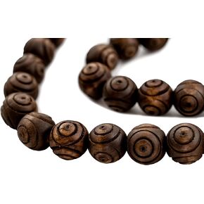TheBeadChest Carved Round Olive Wood Beads from Bethlehem (12mm)