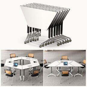 6 Pack Folding Conference Table On Wheels, 4FT Office Conference Room Tables Modular Meeting Table Trapezoid Conference Training Table for Office Classroom Meeting (6PACK)