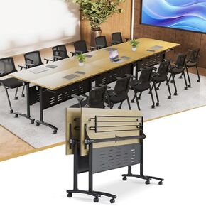 Conference Table,55.1''Folding Conference Room Table for 4-12 People,Mobile Flip Top MeetingTraining Table with Different Coulor and Styles for Offices, Classrooms,Meeting Room (4 F)