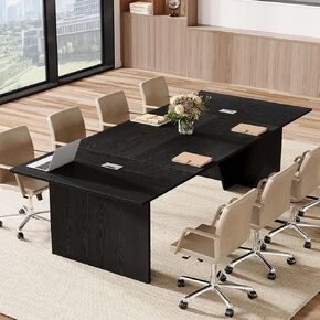 Tribesigns 92.9" Large Rectangle Conference Table, Strong Modern Office Executive Desk with Wood Base, Elegant Black Vintage Wood Meeting Seminar Table with Cable Management for Boardroom and Business
