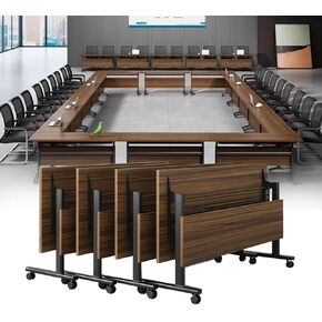 Folding Conference Tables,47.2x23.6x29.5in Modern Conference Room Table Seminar Mobile Training Tables,with Caster Modular Flip Top Meeting Table for Office Conference Room (Walnut Color, 6 Pack)