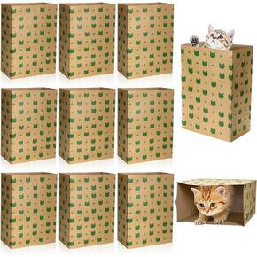 10 Count Cat Paper Bags Cat Toys Hideout for Cats & Kittens, Fun & Engaging Play Tunnel Toy Bag Collapsible Tunnel Pet Paper House, Brown