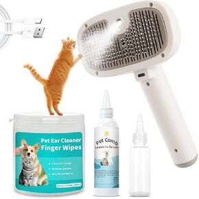 Cat Steam Brush, Dog Brush for Shedding, Pet Spray Hair Removal Comb, Pet Grooming Brush for Short & Long Haired Dogs & Cats,Spritz Defur Comb with Waterless Shampoo (White)