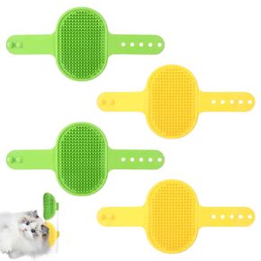 4Pcs Adjustable Cat Self Groomer, Silicone Cat Grooming Brush for Self Cleaning, Cat Massager Face Scratchers for Corner Scratcher, Pet Supplies (Green & Yellow)