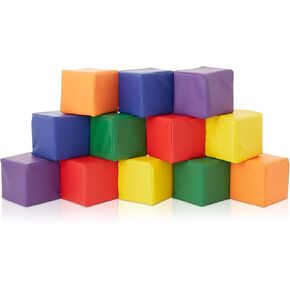 Casafield Toddler Foam Building Blocks (12-Piece Set), 5.5" x 5.5" Soft Play Colorful Kids Stacking Cubes for Daycare, Nursery, Preschool