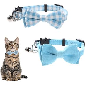 2 PCS Cat Bow Tie ، Boy Cat Twilar القطط الزرقاء القابلة للتعديل من طوق القطط الصلبة بلون منقو