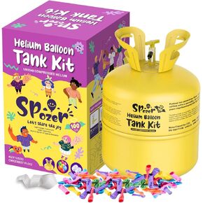 22L Helium Tank for Balloons At Home Up To 100 Latex Balloons Helium Balloon Pump Kit with White Curling Ribbon and Latex Balloons