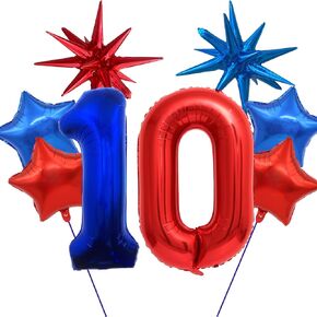 40 Inch 11th Number Balloon,Red and Blue Balloons,Cartoon Theme Star and Foil Balloon for Kids Birthday Party Decorations,Anniversary (Red and Blue-11)