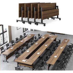 Folding Conference Table,Mobile Office Conference Room Tables with Casters,Rolling Meeting Seminar Table,Flip Top Mobile Training Table,Modular Business Seminar Tables for Office Meeting Room(62.9in)