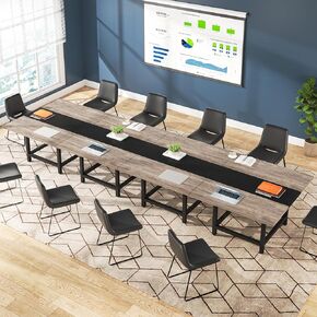 Tribesigns 13 Ft Long Conference Room Table, Rustic Rectangle157 L X 39.2W X 29.52H Inches Wood Seminar Table for Office, Conference Room,4 Tables (Chair not Included) (4, Grey&Black)