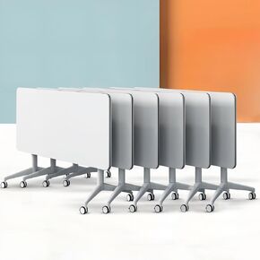 Conference Table,Folding Conference Table, Flip Top Mobile Training Tables with Wheels, Large Conference Room Table White Seminar Meeting Table for Office,Meeting Room (4, 55.1in)