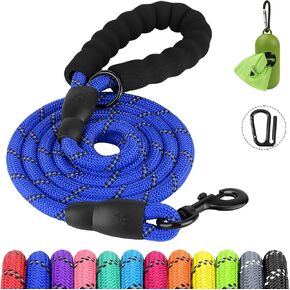 Joytale Reflective Dog Leash, Heavy Duty Nylon Rope with Poop Bag Holder, Highly Reflective Threads Leashes for Medium Large Dogs, Black, 6'×1/2''