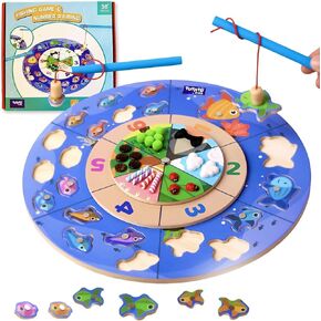 Wooden Magnetic Fishing Game for Toddlers, Educational Number Pairing Toys for Kids 3 4 5, Montessori-Inspired Learning with Rotating Numbers & Fish, Fine Motor Skill Development Gift