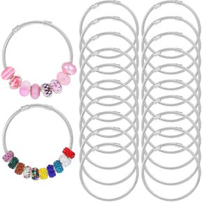 20Pcs Snake Charm Bracelet, Adjustable Charm Bracelet Stainless Steel for Jewelry Making Large Hole Beads DIY, Snake Design for Women Silver Bracelets for Beading Craft Projects