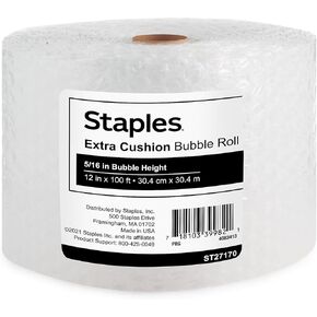 Staples 634043 Standard Bubble Roll, 5/16H x 12W x 100L (4069425), Single Roll