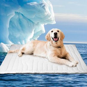 Cooling Mat for Large Dogs Q-MAX>0.4, 48" x 28" Thin Non-Gel Pet Cooling Pad, Washable Self-Chill Mat, Non-Slip & Foldable for Big Dog Up to 80 lbs