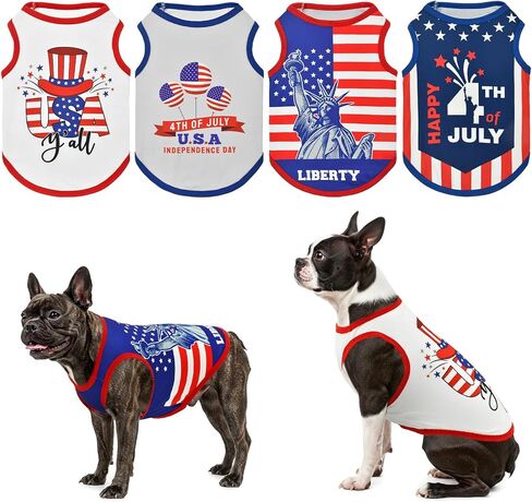 4-Pack Patriotic Dog Tank Tops 4th of July Sleeveless Shirts USA Independence Day Themed Patterns Costume for Small Medium-Sized Dogs in Kuwait