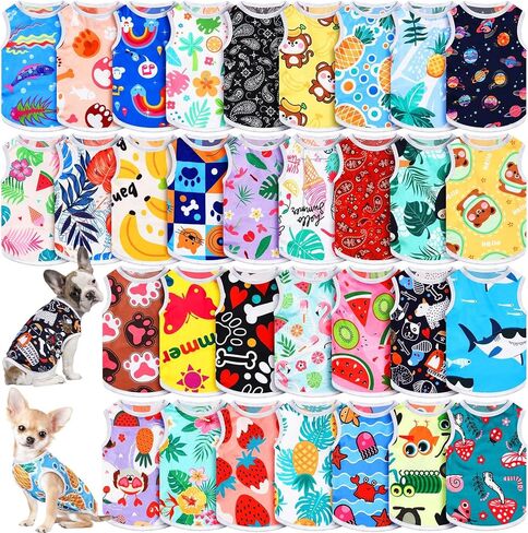 Yaomiao 32 Pack Summer Hawaii Dog Shirts Girls Dogs T-Shirts Pet Vest Puppy Clothes Breathable Top Sleeveless Apparel for Cats(Cartoon Series,S) in Saudi Arabia