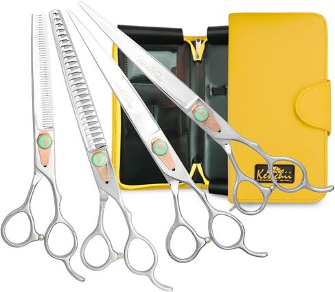 Kenchii Future Star Dog Grooming Scissors Righty Set Premium Kit for Novice & Pro Groomers بشكل مستقيم منحني أرق وخلاط مع شفرات مسننة صغيرة تشمل العلبة والإدراج. in Kuwait