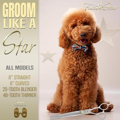 Kenchii Future Star Dog Grooming Scissors Righty Set Premium Kit for Novice & Pro Groomers بشكل مستقيم منحني أرق وخلاط مع شفرات مسننة صغيرة تشمل العلبة والإدراج. in Kuwait