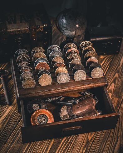 Large Wooden Challenge Coin Display Case with Clear Cover - Military Coin Display Case Holds 36 Coins on Top & 36 in The Storage Drawer - Versatile Coin Stand Holder & Poker Chip Display Case - Brown in Kuwait