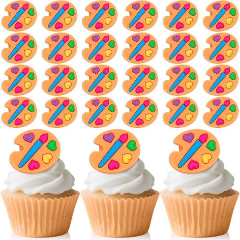 24 PCS Palette Cupcake Toppers Dessert Ring Cupcake Topper Art Paint Cake Toppers Painting Graffiti Art Party Favors Birthday Party Baby Shower Decor Supplies in Saudi Arabia