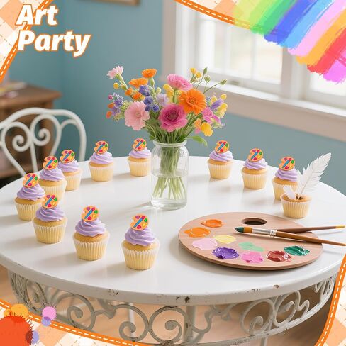 24 PCS Palette Cupcake Toppers Dessert Ring Cupcake Topper Art Paint Cake Toppers Painting Graffiti Art Party Favors Birthday Party Baby Shower Decor Supplies in Saudi Arabia