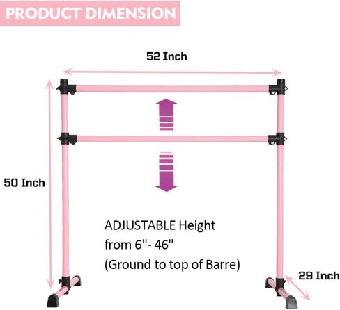 UMEKEN Wood/Aluminum/Steel Ballet Barre 4 Foot Portable Barre Bar Home Adjustable Freestanding Ballet Stretch Dance Bar for Kids Adult with Carry Bag in Kuwait