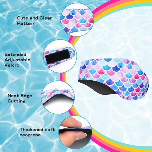 6 قطع من عصابات رأس السباحة للأطفال، أربطة حماية الأذن للسباحة قابلة للتعديل، عصابات رأس سباحة لطيفة كرتونية مقاومة للماء للفتيات السباحات من سن 1 إلى 5 سنوات، محيط الرأس 17.30-19.20 بوصة in Kuwait