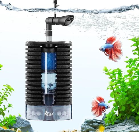 مرشح AQQA USB Aquarium DC 5V Whisper Fish Tank Filter Filter Triple Filtration مع وسائل الإعلام الحيوية ومرشح التدفق القابل للتعديل في السرير المميت لما يصل إلى 26 جالًا من المياه العذبة أو مائية المياه المالحة (3W 66GPH) in Kuwait