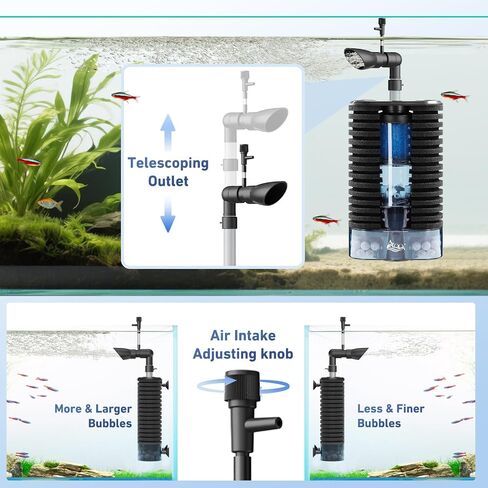 مرشح AQQA USB Aquarium DC 5V Whisper Fish Tank Filter Filter Triple Filtration مع وسائل الإعلام الحيوية ومرشح التدفق القابل للتعديل في السرير المميت لما يصل إلى 26 جالًا من المياه العذبة أو مائية المياه المالحة (3W 66GPH) in Kuwait
