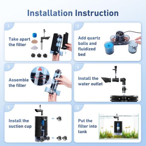 مرشح AQQA USB Aquarium DC 5V Whisper Fish Tank Filter Filter Triple Filtration مع وسائل الإعلام الحيوية ومرشح التدفق القابل للتعديل في السرير المميت لما يصل إلى 26 جالًا من المياه العذبة أو مائية المياه المالحة (3W 66GPH) in Kuwait