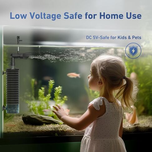 مرشح AQQA USB Aquarium DC 5V Whisper Fish Tank Filter Filter Triple Filtration مع وسائل الإعلام الحيوية ومرشح التدفق القابل للتعديل في السرير المميت لما يصل إلى 26 جالًا من المياه العذبة أو مائية المياه المالحة (3W 66GPH) in Kuwait