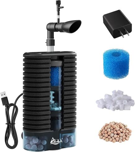 مرشح AQQA USB Aquarium DC 5V Whisper Fish Tank Filter Filter Triple Filtration مع وسائل الإعلام الحيوية ومرشح التدفق القابل للتعديل في السرير المميت لما يصل إلى 26 جالًا من المياه العذبة أو مائية المياه المالحة (3W 66GPH) in Kuwait