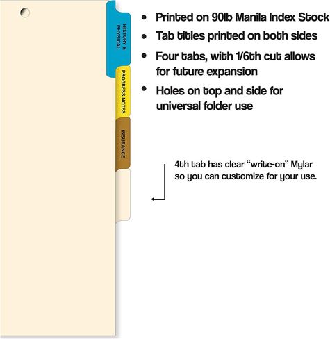 Doctor Stuff - Stock Medical Chart Dividers, 400 Sets of 4 Popular Healthcare Index Tabs, Side Tab, 9" x 11", File Folder Organizer for Nursing Patient Charts and Medical Records in Saudi Arabia