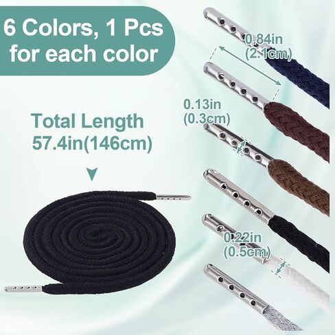 6pcs سلك الرباط مع أداة threader Spring ، 57.4in string هوديي ، استبدال الرباط لسروال سروال هوديس أكياس- 6 ألوان in Kuwait
