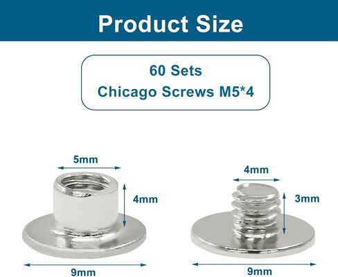 60 Sets Silver Chicago Screws, M5*4mm Leather Rivets Screw Rivets Buttons DIY Leather Trim Craft Bookbinding for Decorate Repair Belt Bag Shoes Purse in Saudi Arabia